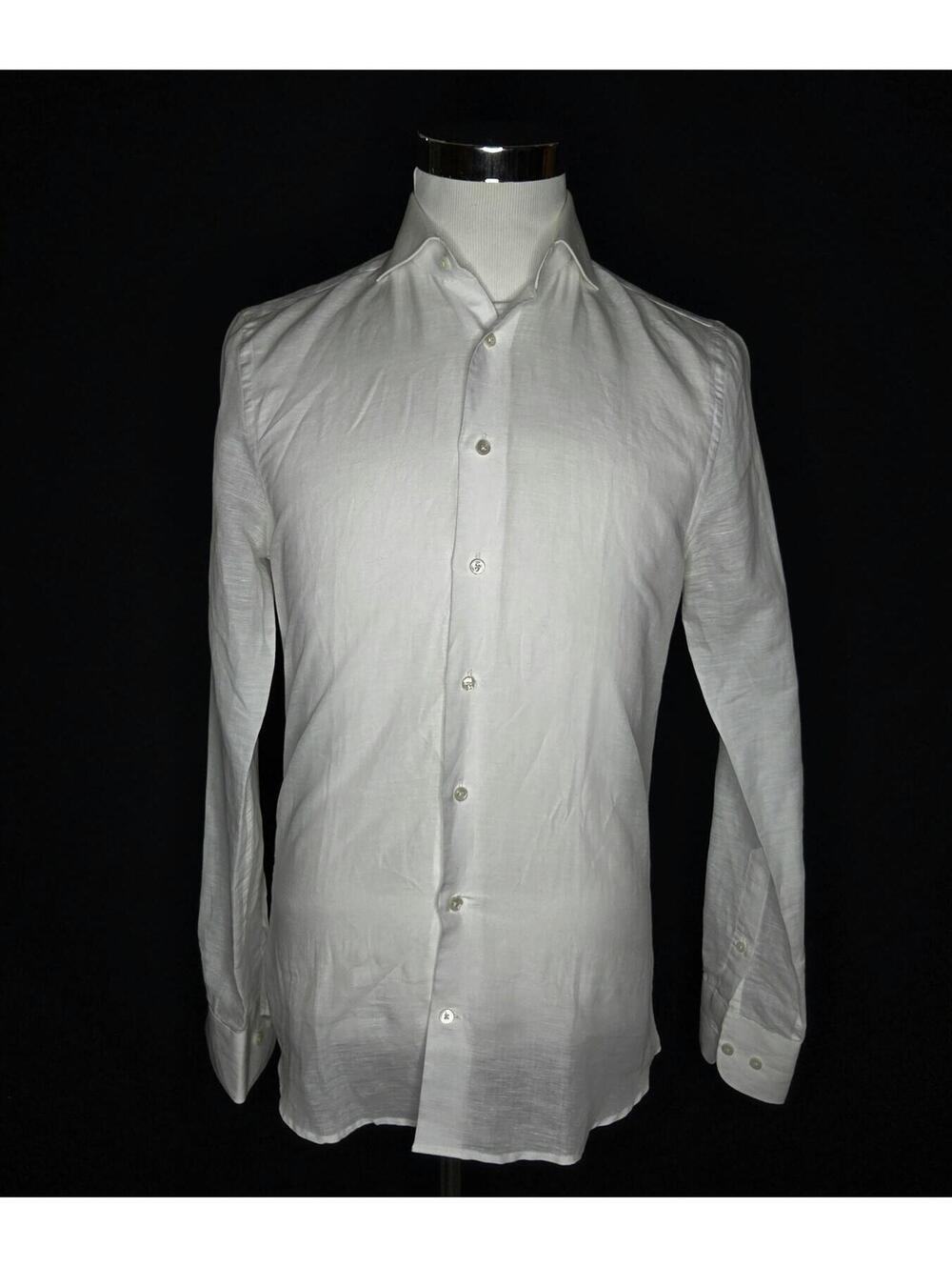 Men's Suitsupply White Tessitura Monti Linen Cotton Button Up Shirt Sz 37 / 14.5